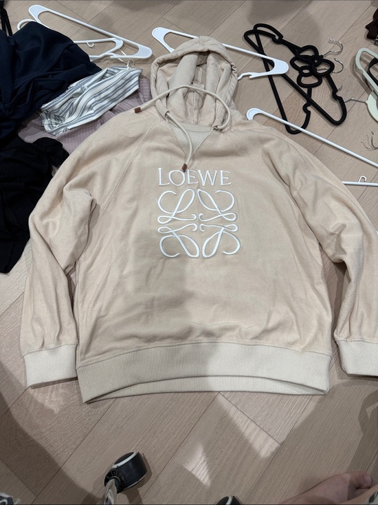 None Tops - Cream Embroidered Logo Crewneck Hoodie